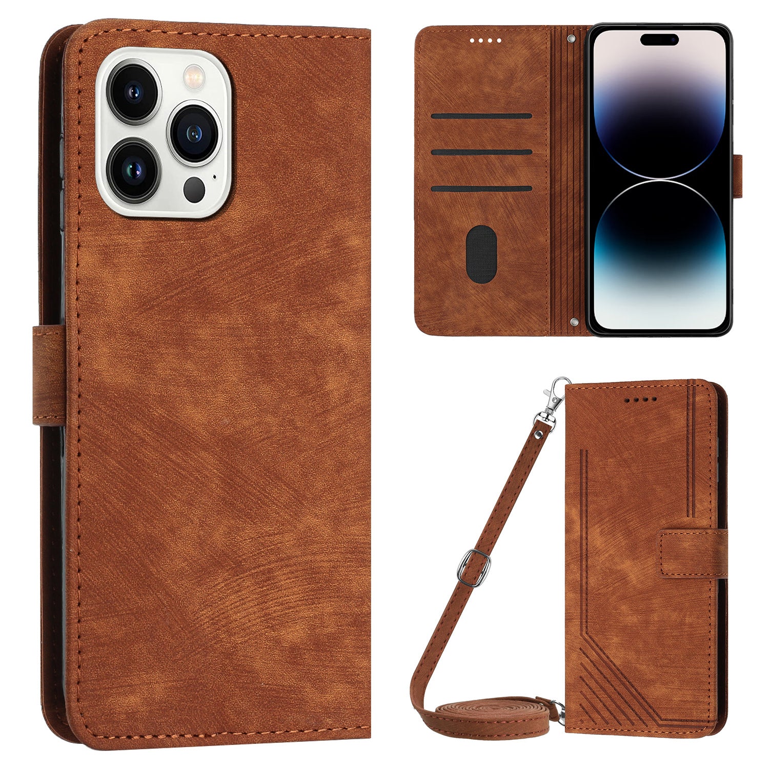 For iPhone 14 Pro PU Leather Skin-touch Protective Cover Lines Imprinted Wallet Stand Folio Phone Case For iPhone 14 Pro PU Leather Skin-touch Protective Cover Lines Imprinted Wallet Stand Folio Phone Case